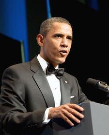 US President Barack Obama in a fashionable bow tie as a necktie alternative