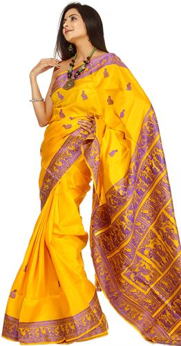 Yellow Baluchari Saree